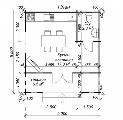 Садовый дом "ОРДОС 3" 5500х5000 мм